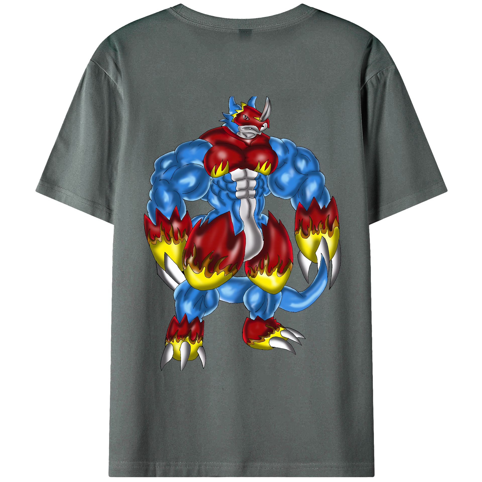 （画像用） Digimon デジタルモンスター/デジモン 綿100％ メンズ半袖Tシャツ（バックプリント） 通気性